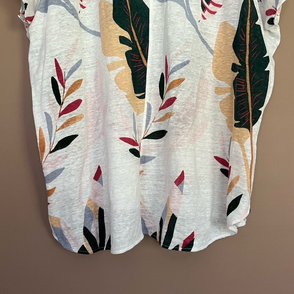 {Cynthia Rowley} Botanical Palm Leaf Short Sleeve Linen Tee - Womens 2X - Picture 6 of 8